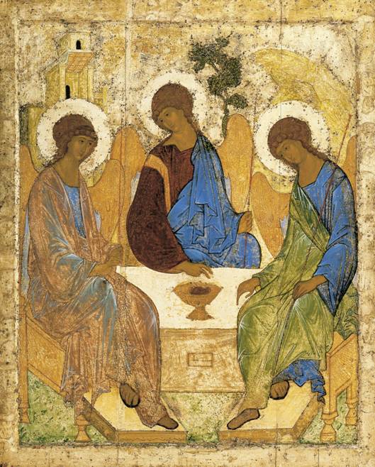 Rubljov (Rublev) Andrej: Nejsvtj trojice, kolem 1411, 142 x 114 cm (Moskva, Trejakovsk galerie)