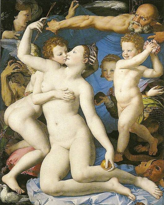 Bronzino Agnolo: Alegorie sVenu a Amorem, asi 1545, 146 x 116 cm