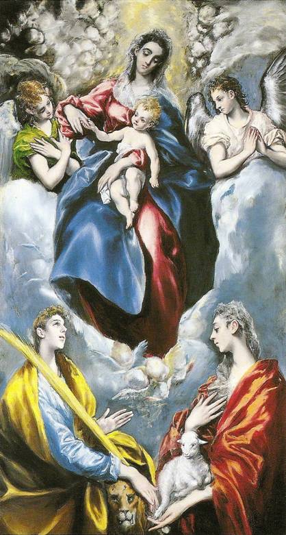 El Greco: Madona a dt se sv. Martinou a sv. Anekou, 1597-1599, 194 x 103 cm