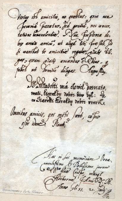 Nejstar dochovan rukopis J. A. Komenskho z roku 1611