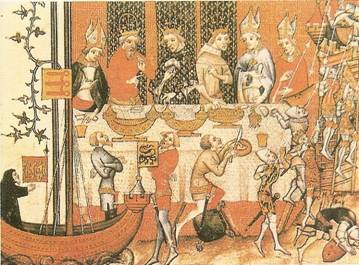 Francouzsk krl host sv pbuzn  csae Karla IV. a jeho syna Vclava IV. 