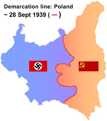 Demarkan linie nmeckch a sovtskch jednotek po invazi v z 1939
